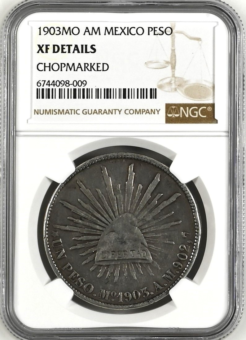 1903 AM - MEXICO - 1 PESO - CHOPMARKED - NGC