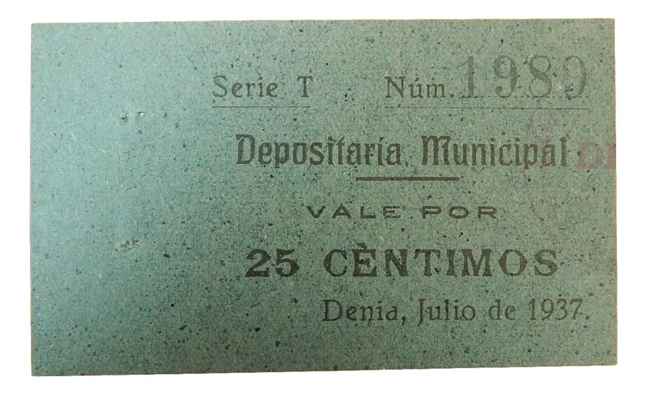 DENIA - BILLETE - 25 CENTIMOS - JULIO 1937 -  AGB 591 E - SC