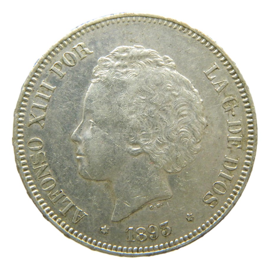 1893 *18-93 - ALFONSO XIII - 5 PESETAS - PGV - PLATA - MBC+