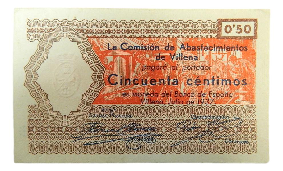 VILLENA - BILLETE - 50 CENTIMOS - AGB 1632 B - JULIO 1937 - SC