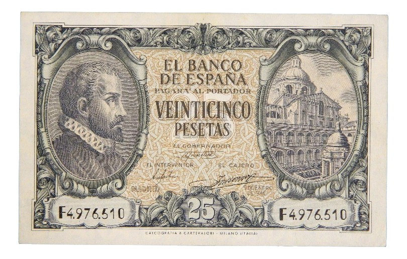 1940 - ESPAÑA - BILLETE - 25 PESETAS - JUAN HERRERA - MBC+