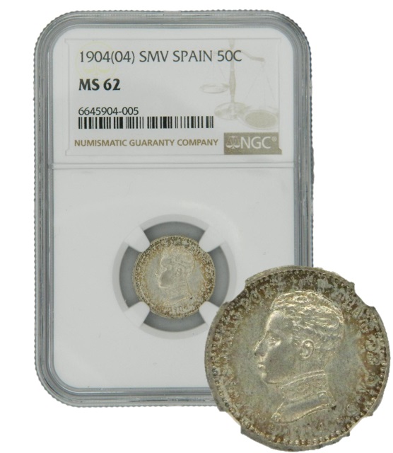1904 *0-4 - ALFONSO XIII - 50 CENTIMOS - SMV - NGC MS62