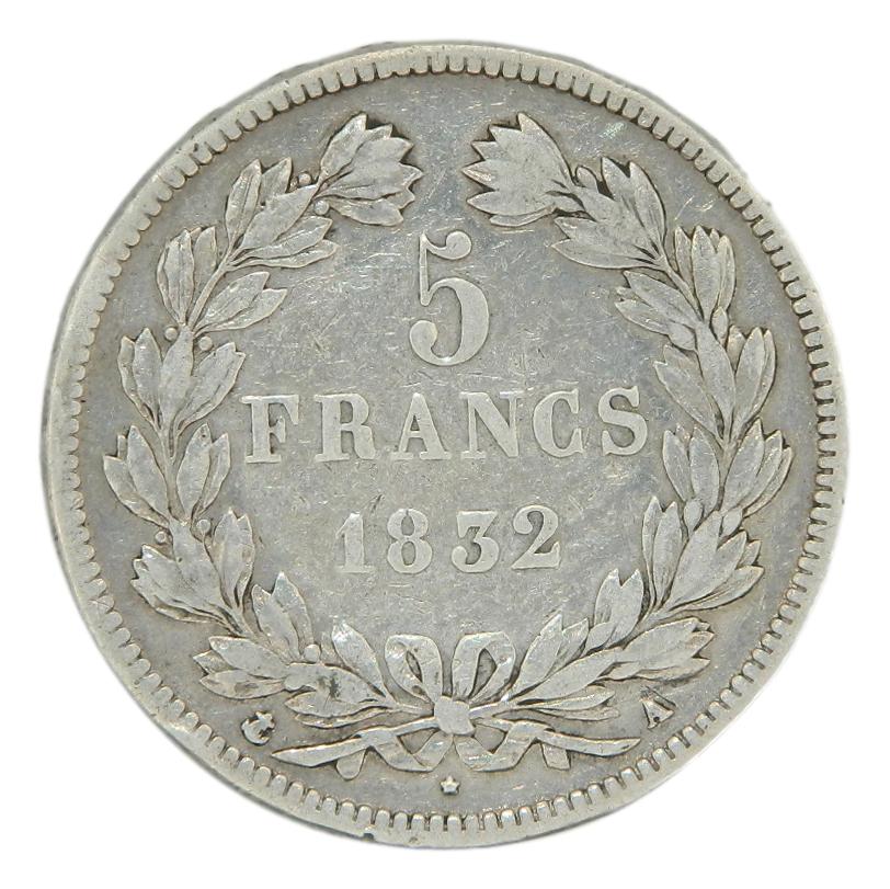 1832 A - FRANCIA - 5 FRANCS - PARIS - PLATA