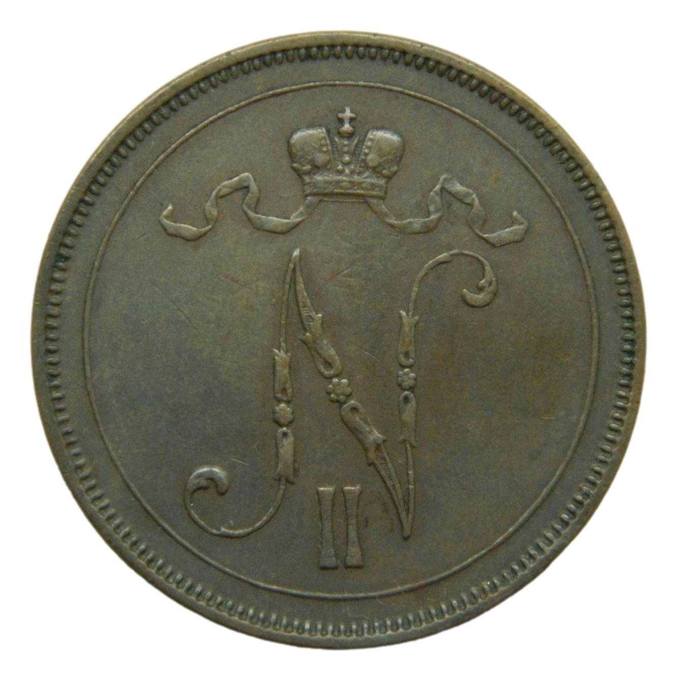 1895 - FINLANDIA - 10 PENNIA - NICHOLAS II - EBC - S9/606