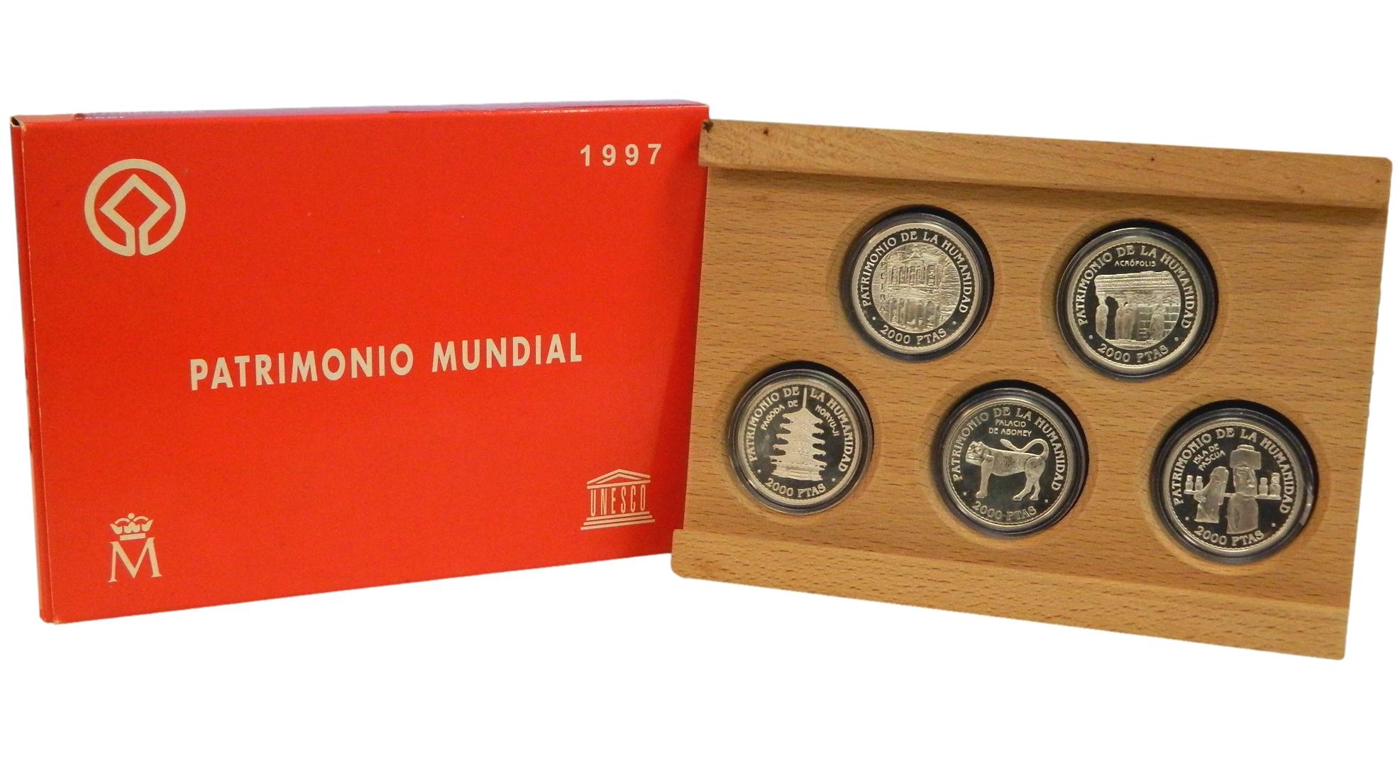 1997 - ESPAÑA - UNESCO - COLECCION 5 MONEDAS DE 2000 PESETAS - PATRIMONIO DE LA HUMANIDAD - PLATA