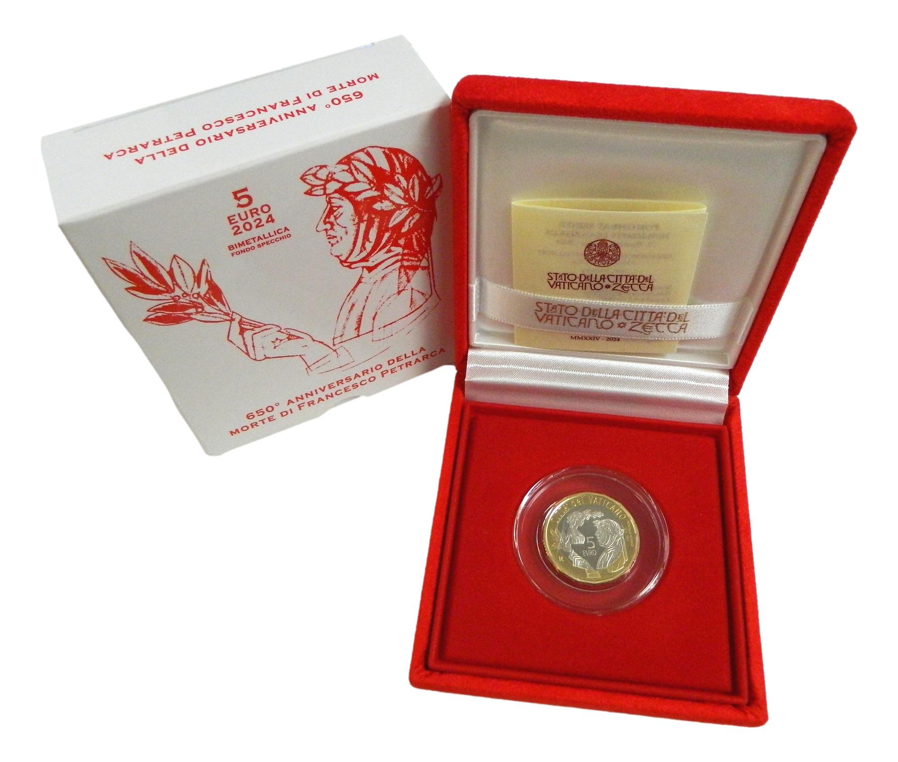 2024 - VATICANO - 5 EURO - FRANCESCO PETRARCA - BIMETALICA