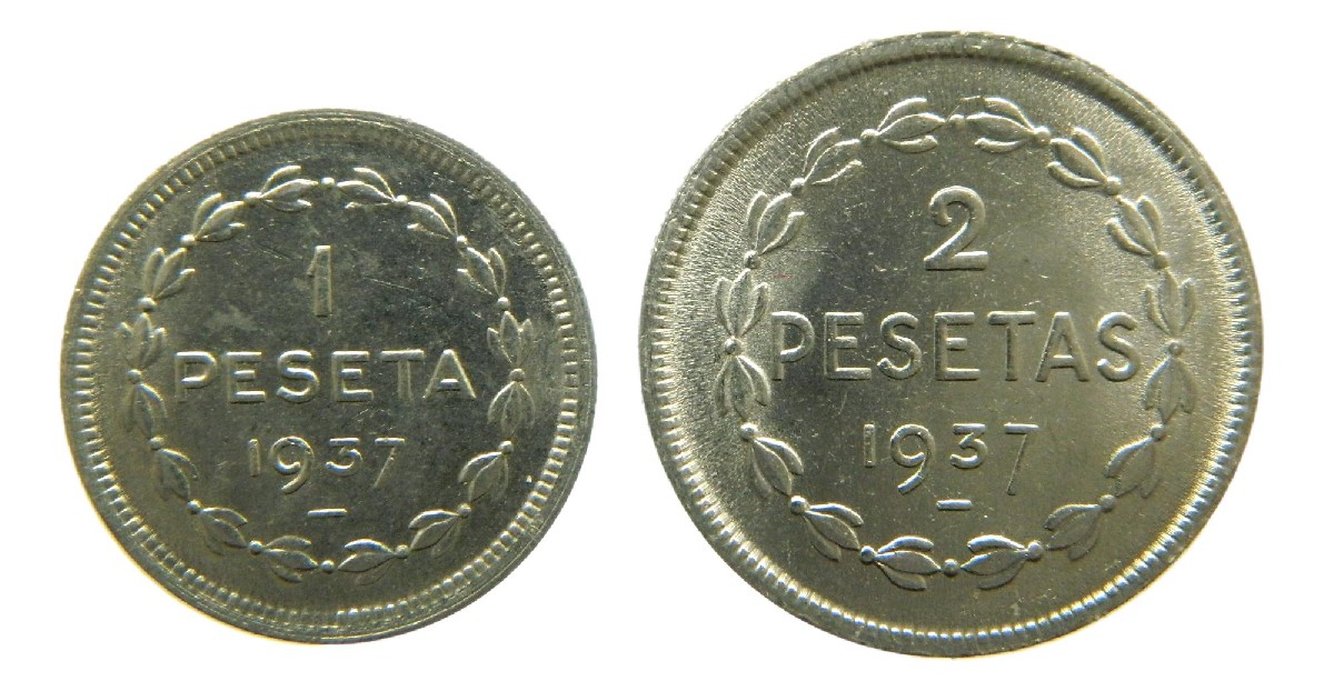 GOBIERNO DE EUZKADI - 1937 - SERIE 2 VALORES - 2 Y 1 PESETA - SC
