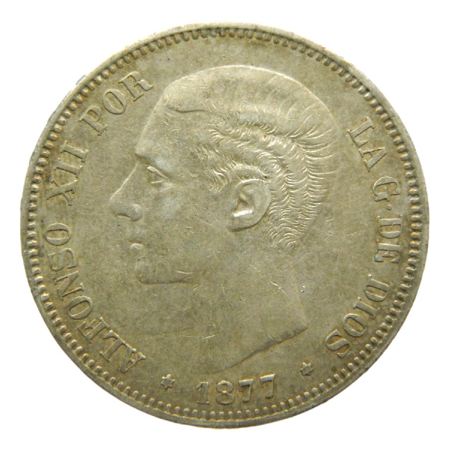 1877 * 18-77 - ALFONSO XII - 5 PESETAS - DEM - BC+