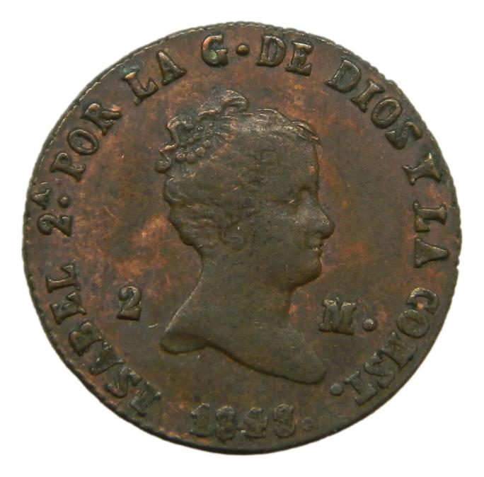 1848 - ISABEL II - 2 MARAVEDIS - SEGOVIA - COBRE