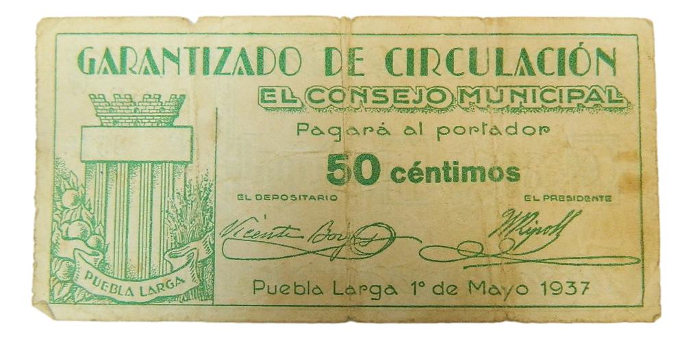 PUEBLA LARGA - BILLETE - 50 CENTIMOS - AGB 1190 A - 1 MAYO 1937 - MBC-