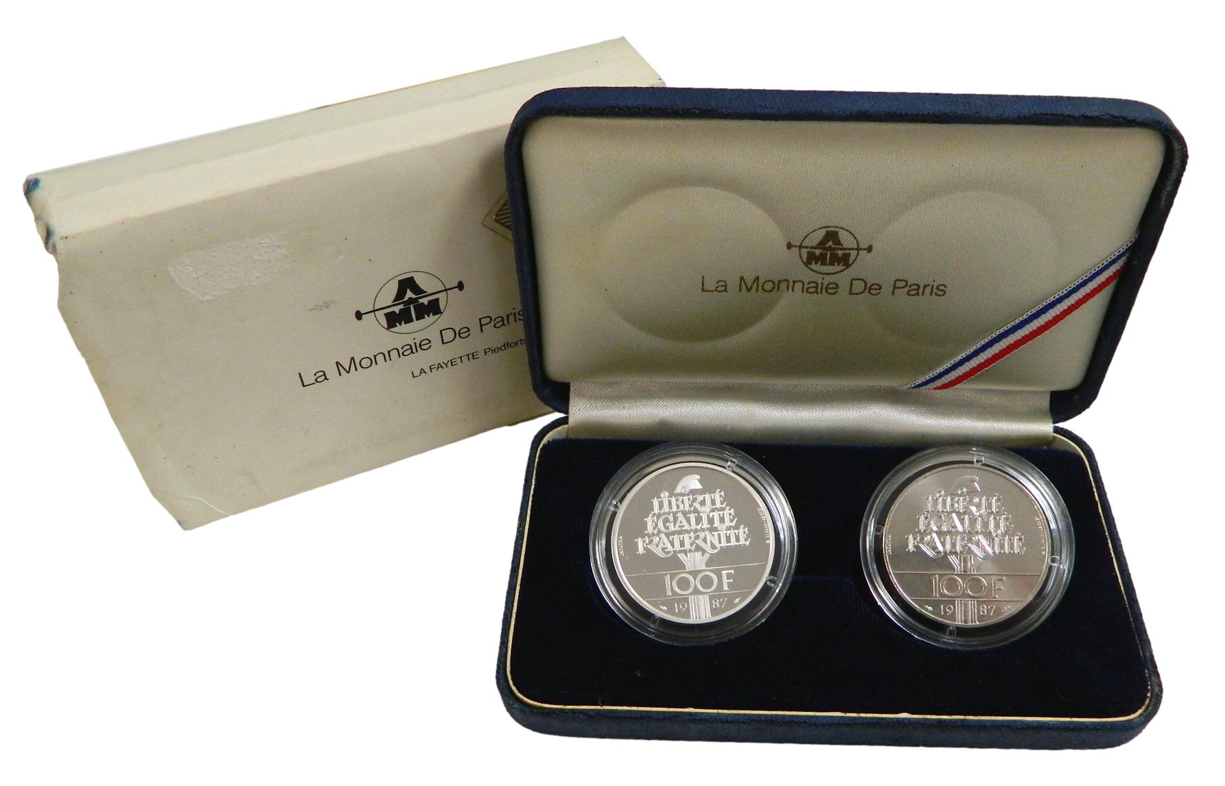 1987 - FRANCIA - SET 2 MONEDAS - 100 FRANCS - PIEDFORT - GENERAL LA FAYETTE