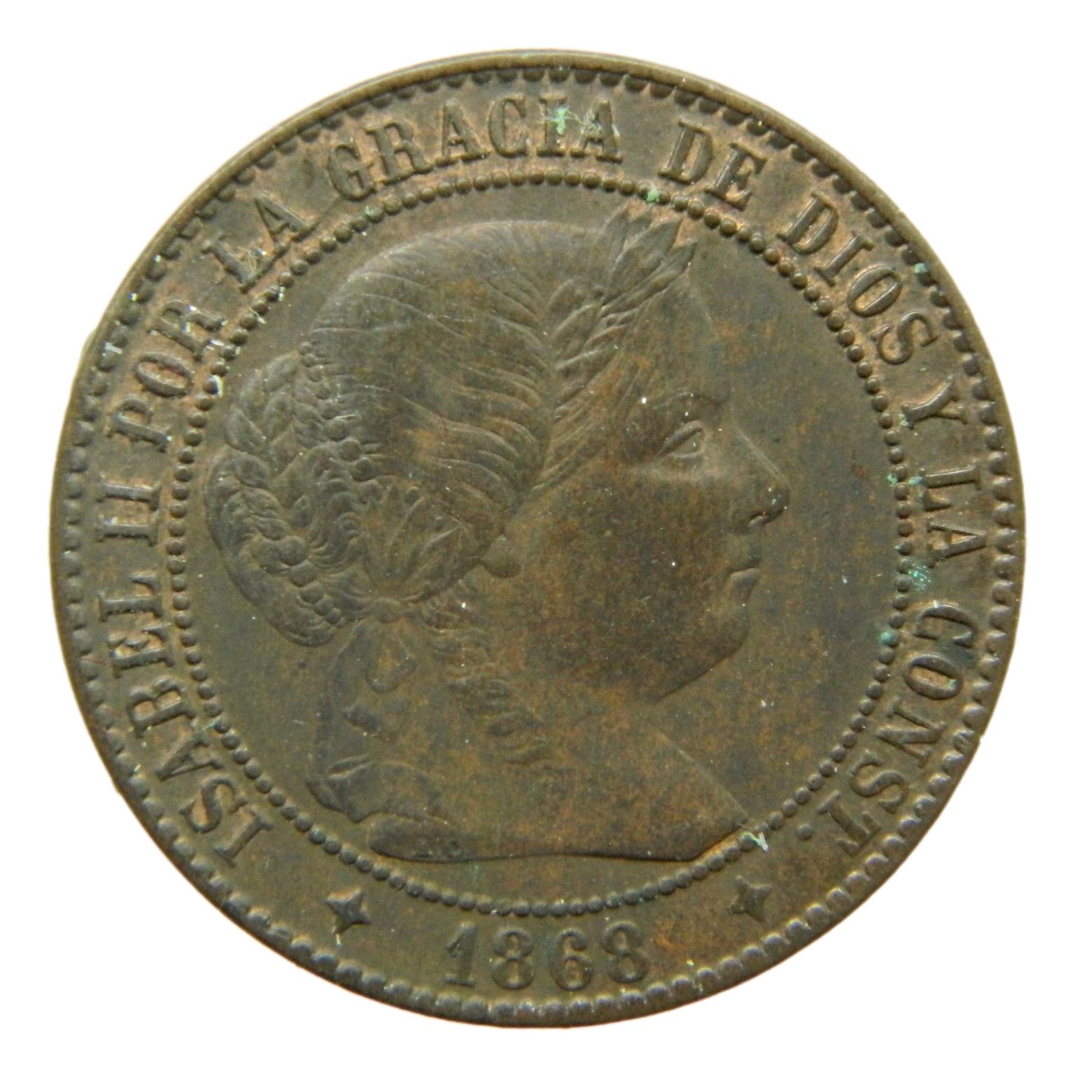 1868 - ISABEL II - 2 1/2 CENTIMOS DE ESCUDO - JUBIA - MBC+