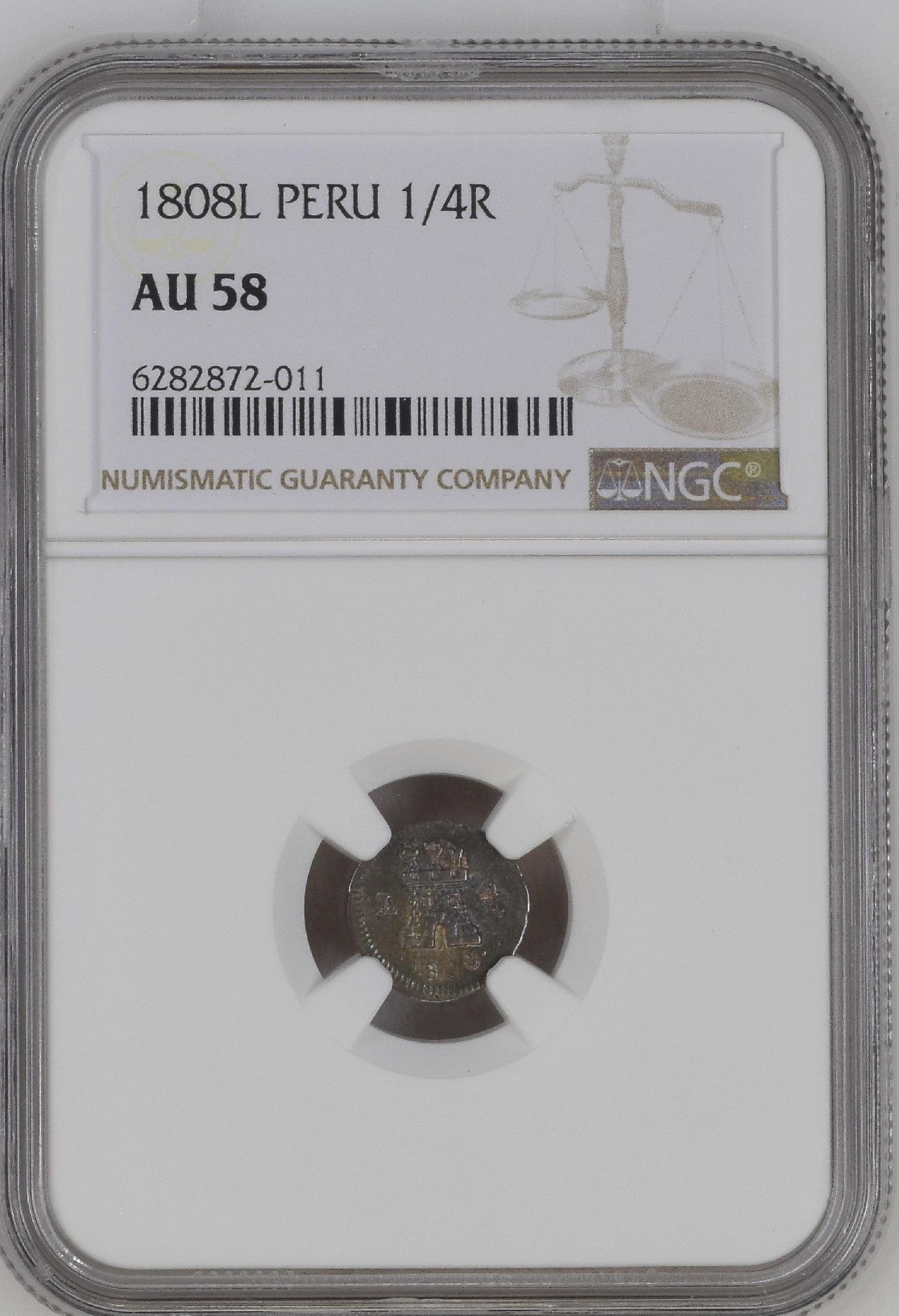 1808 L - FERNANDO VII - 1/4 REAL - PERU - NGC AU58 