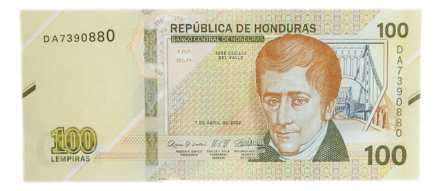 2022 - HONDURAS - BILLETE - 100 LEMPIRAS - JOSE CECILIO DEL VALLE - SC