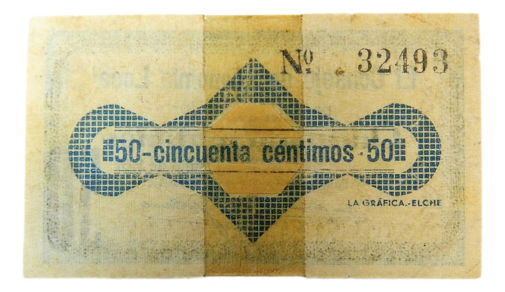 ELCHE - BILLETE - 50 CENTIMOS - 1 JULIO 1937 - AGB 600 B