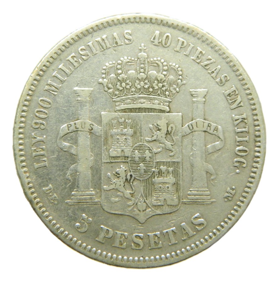 1876 *76 - ALFONSO XII - 5 PESETAS - DEM - OREJA RAYADA