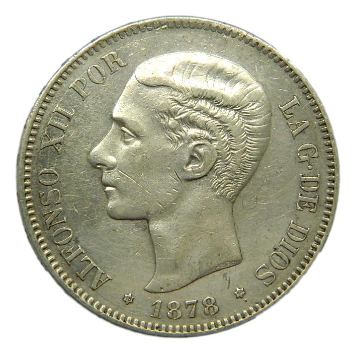 1878 *18-78 - ALFONSO XII - 5 PESETAS - EMM - PLATA