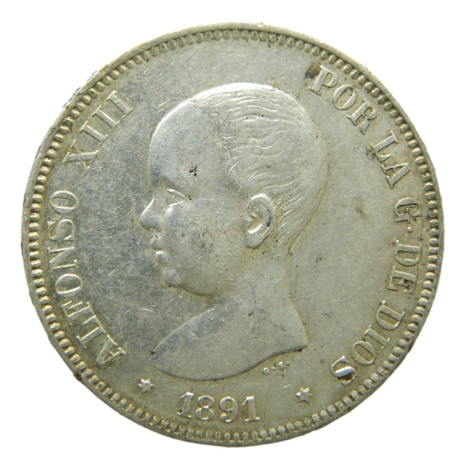1891 *18-91 - ALFONSO XIII - 5 PESETAS - PGM - EBC-