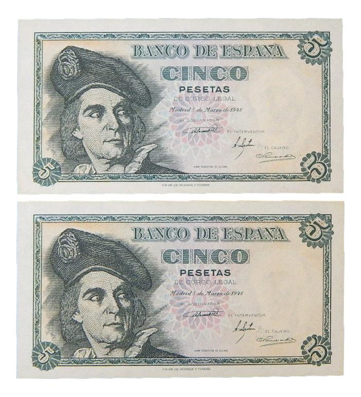 1948 - ESPAÑA - 5 PESETAS - PAREJA - SERIE A - EBC+