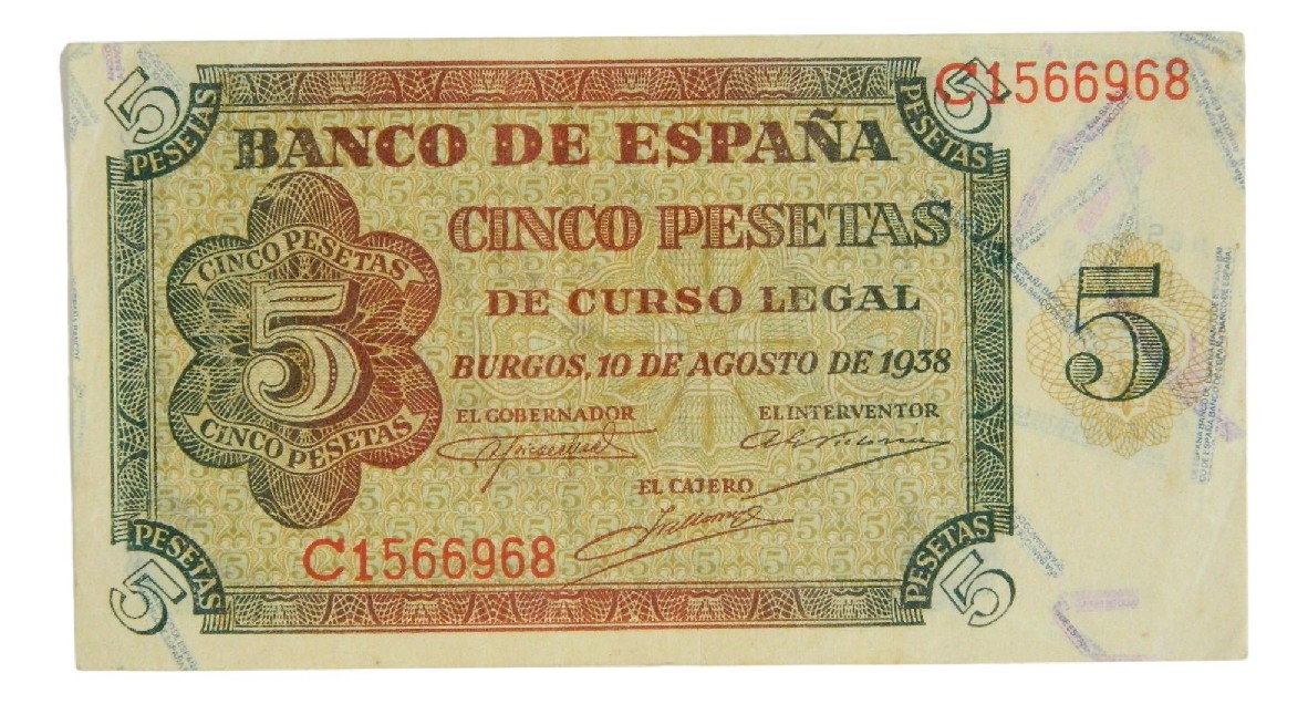 1938 - ESPAÑA - BILLETE - 5 PESETAS - BURGOS - MBC