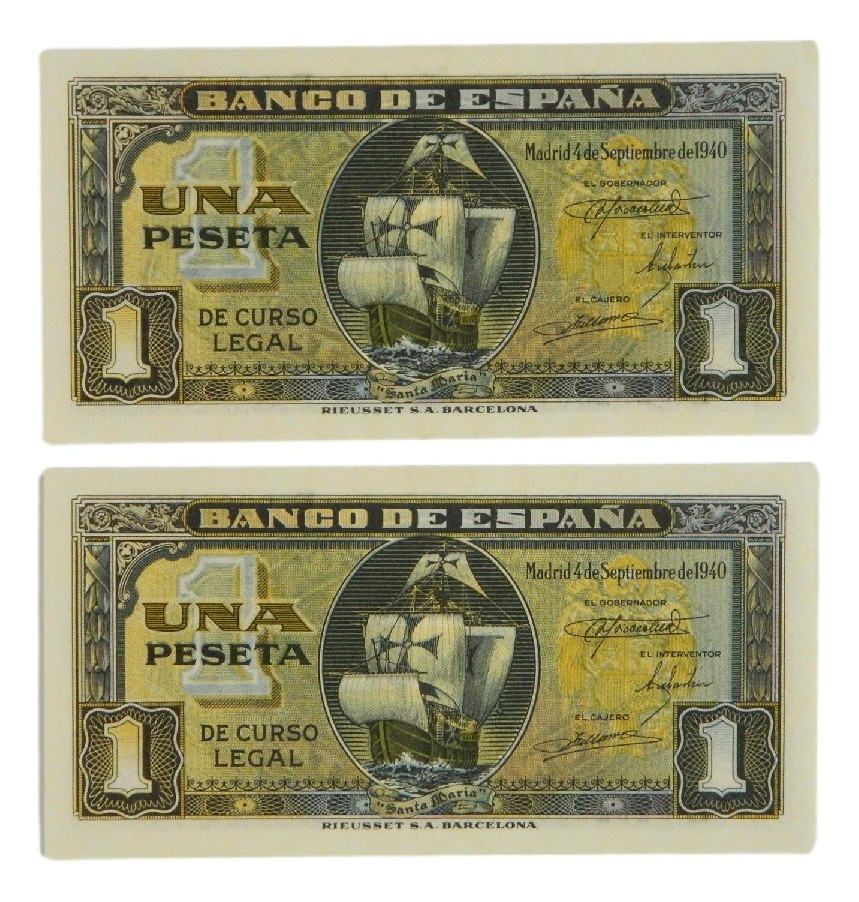 1940 - ESPAÑA - PAREJA BILLETES - 1 PESETA - SANTA MARIA - SC