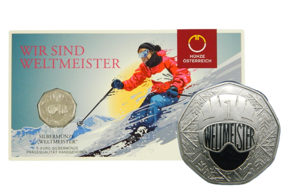 2024 - AUSTRIA - 5 EURO - CAMPEONES DEL MUNDO - ESQUI - COINCARD