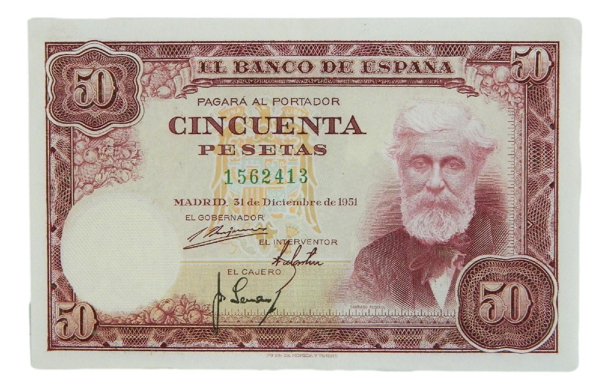 1951 - ESPAÑA - BILLETE - 50 PESETAS - SANTIAGO RUSIÑOL - EBC+