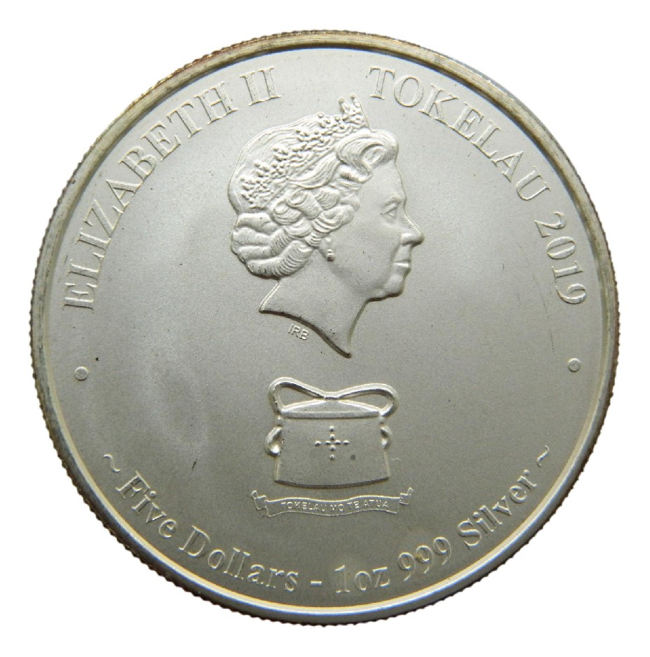2019 - TOKELAU - ONZA PLATA - 5 DOLLARS - TORTUGA MARINA