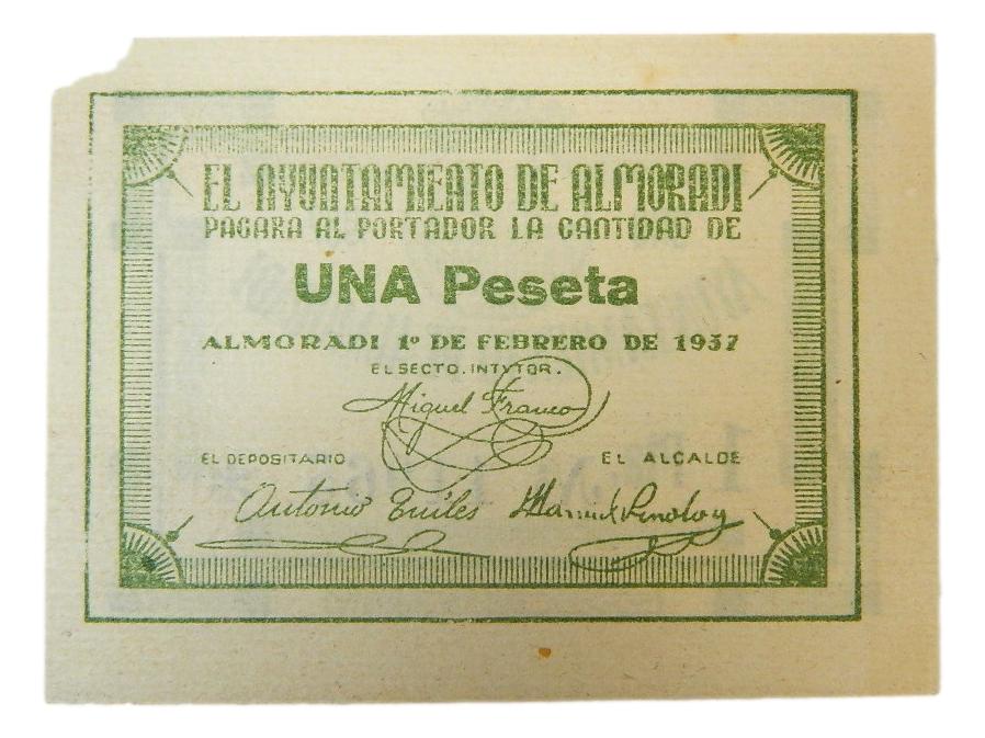 ALMORADI - BILLETE - 1 PESETA - 1 FEBRERO 1937 - AGB 145 C 