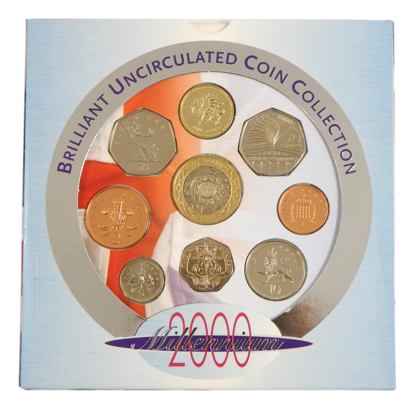 2000 - GRAN BRETAÑA - CARTERA - 9 MONEDAS - POUND - PENCE - PENNY
