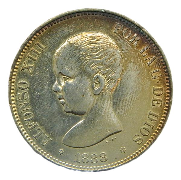 1888 *18-88 - ALFONSO XIII - 5 PESETAS - MPM - PLATA - EBC-