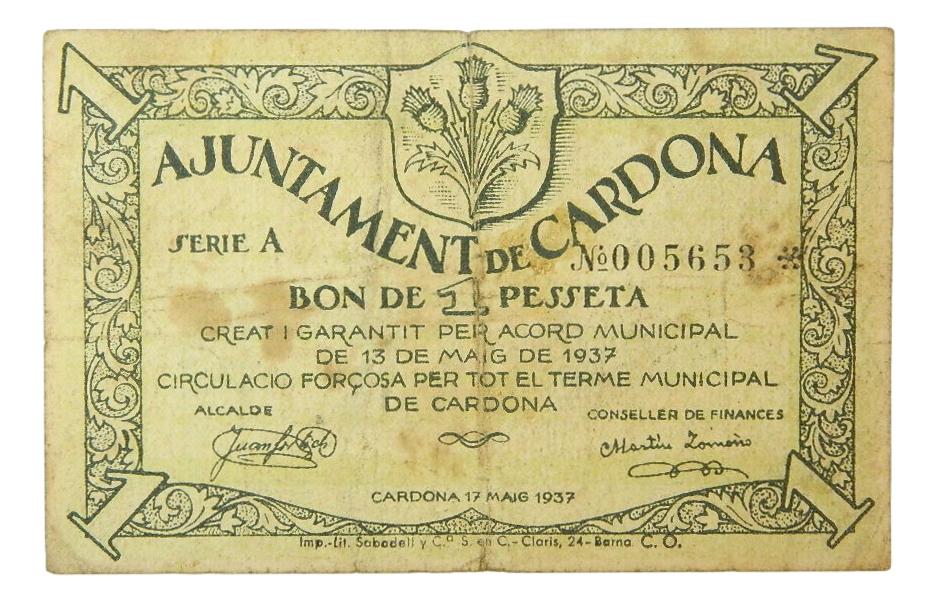 Ajuntament de Cardona, 1 pta.13 de maig de 1937 - AT-672 - BC+
