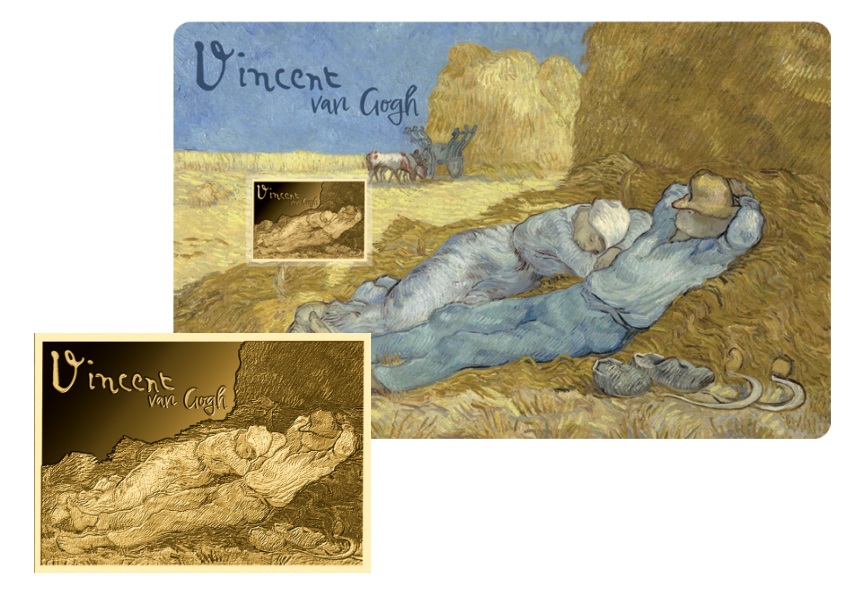 LA SIESTA - VINCENT VAN GOGH - MONEDA DE ORO FINO - 1/1000 OZ - 3000 FRANCS CFA - TCHAD - COINCARD