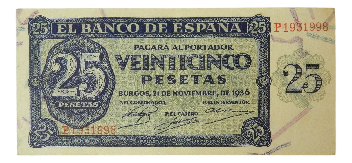 1936 - ESPAÑA - BILLETE - 25 PESETAS - BURGOS - MBC+