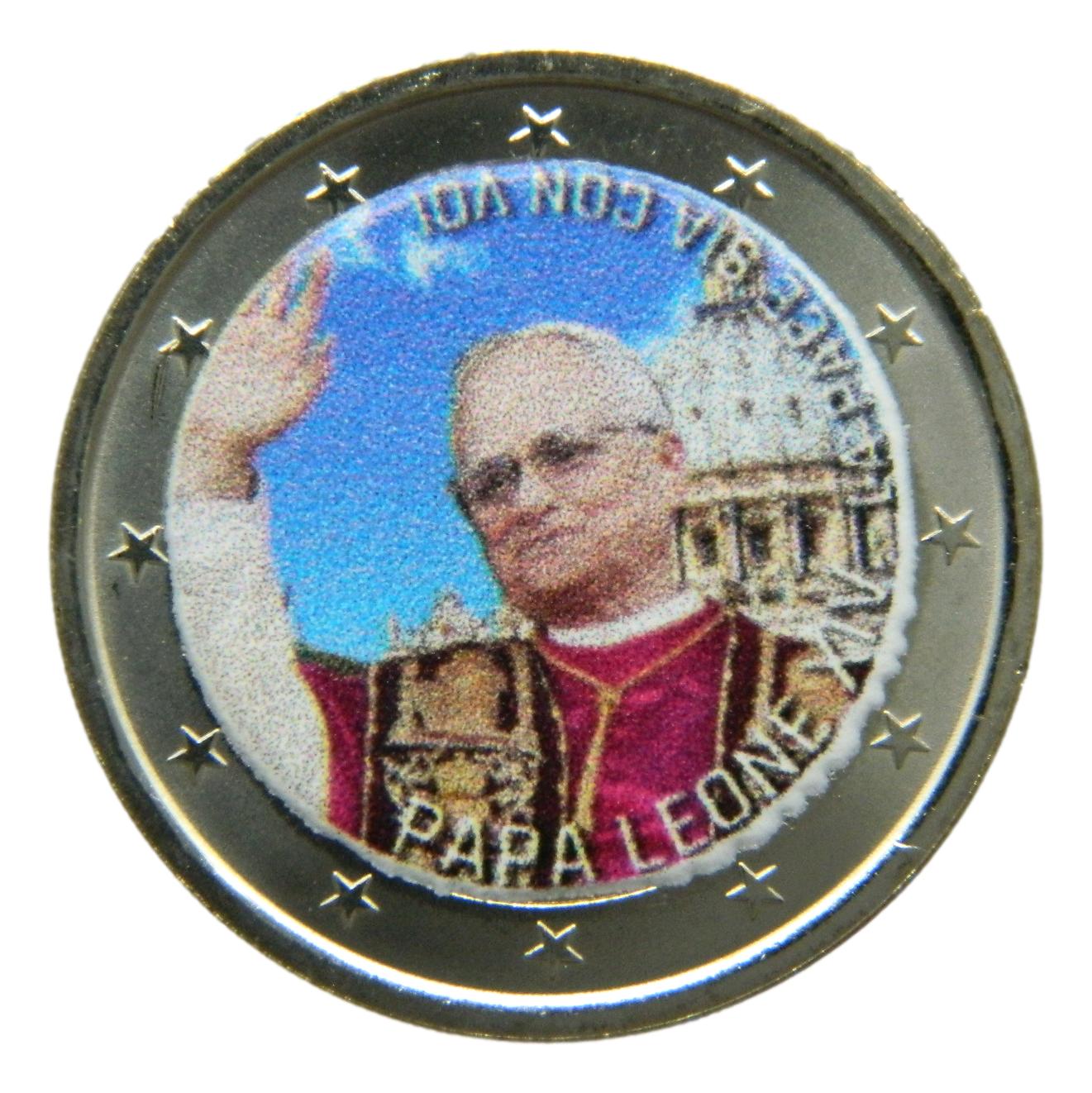 2 EUROS COLOR - PAPA LEON XIV - LA PACE SIA CON VOI