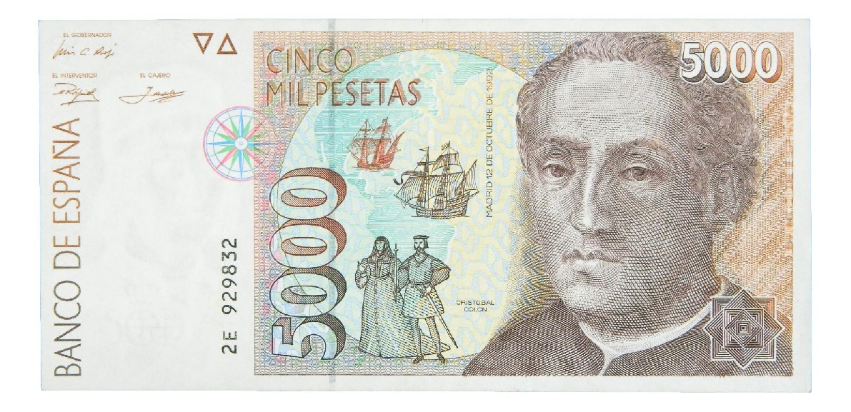 1992 - ESPAÑA - BILLETE - 5000 PESETAS - CRISTOBAL COLON - EBC