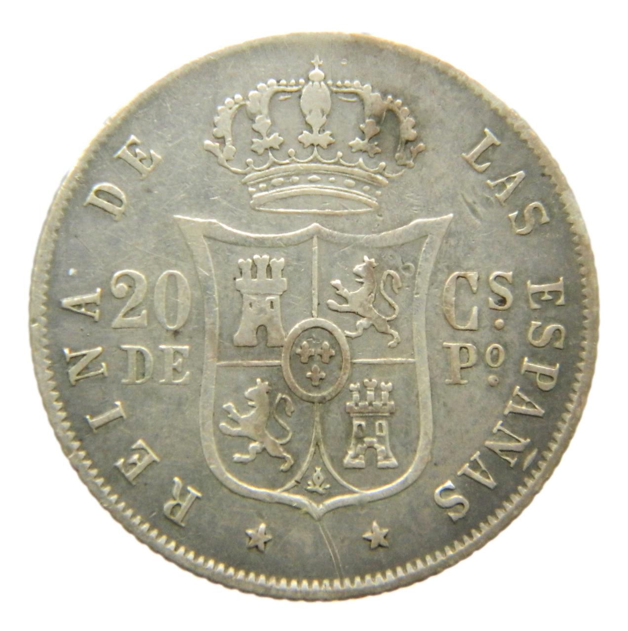 1868 - ISABEL II - 20 CENTAVOS DE PESO - MANILA - MBC