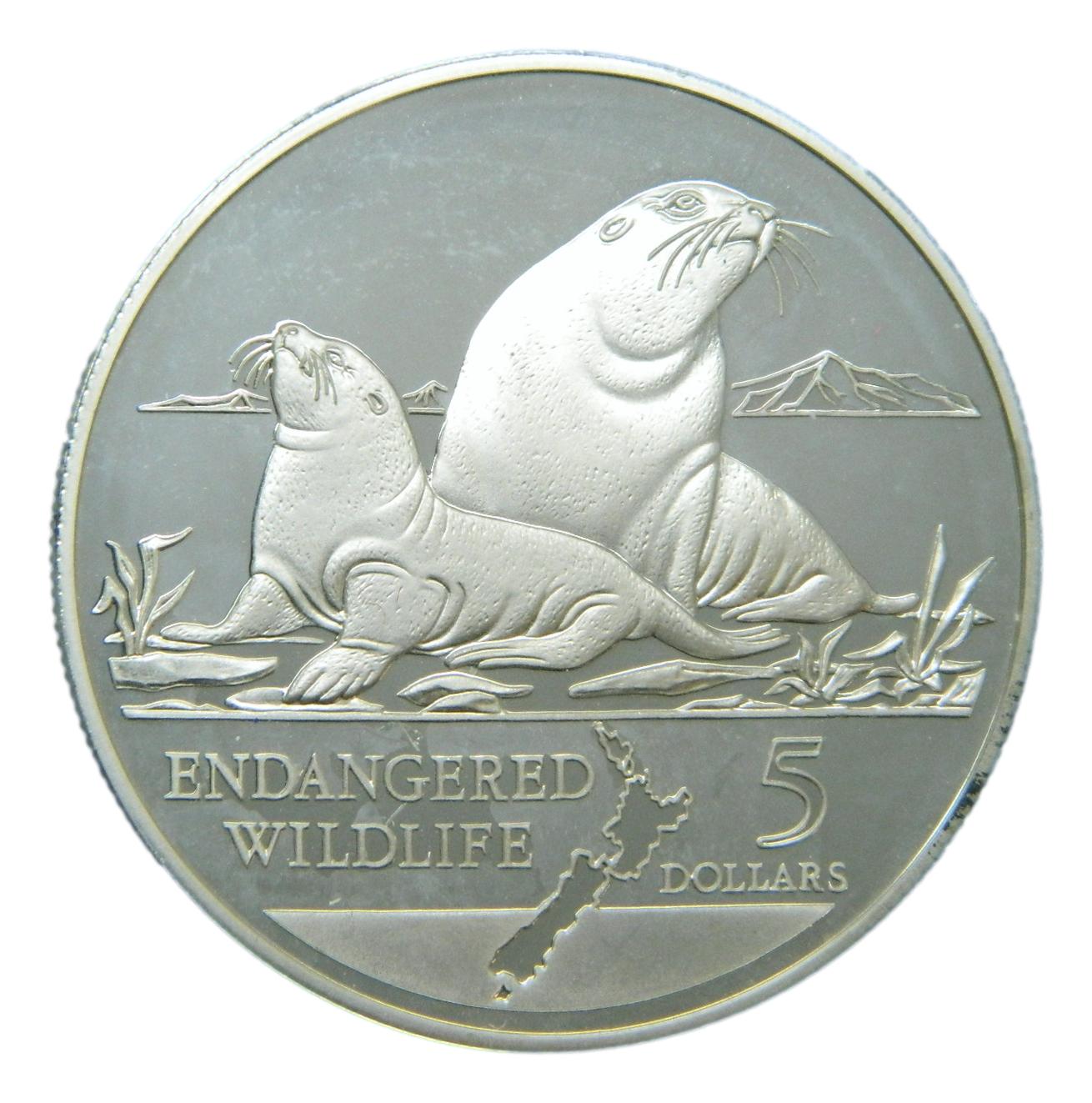 1993 - NUEVA ZELANDA - 5 DOLARES - FOCA - PLATA PROOF