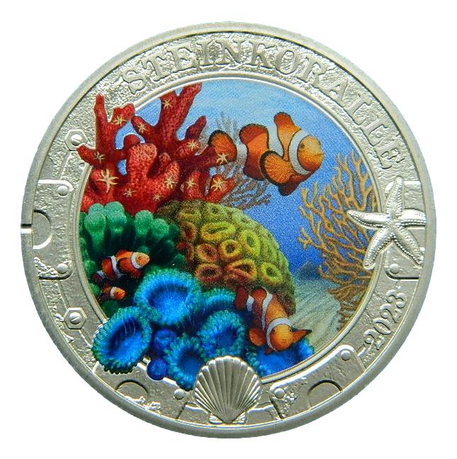 2023 - AUSTRIA - 3 EUROS - CORAL PETREO - VIDA MARINA LUMINOSA