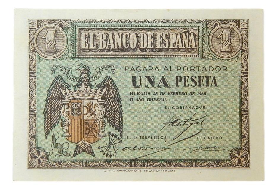 1938 - ESPAÑA - BILLETE - 1 PESETA - 28 FEBRERO - BURGOS  - MBC