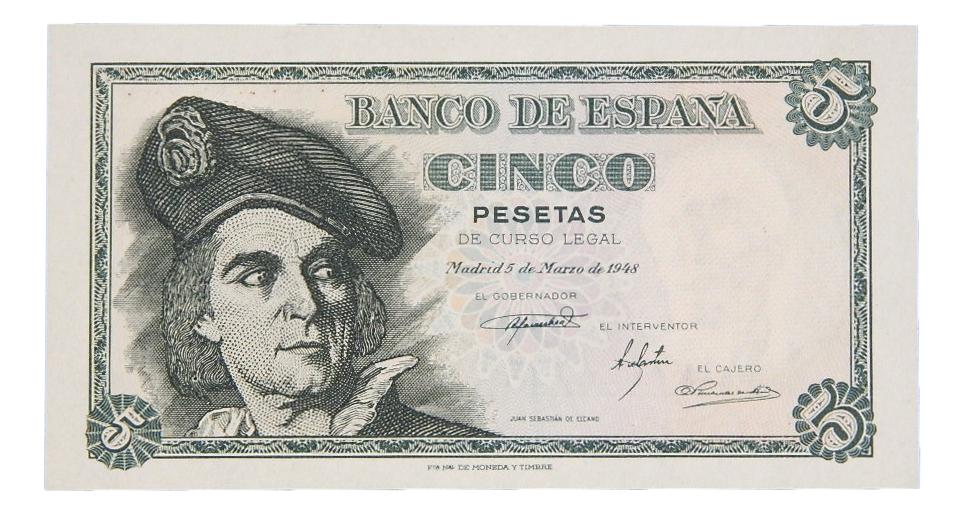 1948 - ESPAÑA - BILLETE - 5 PESETAS - JUAN SEBASTIAN ELCANO - SC
