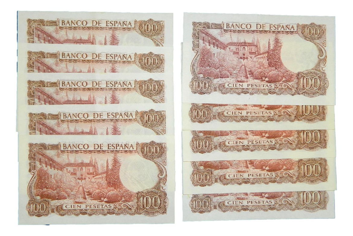 1970 - ESPAÑA - LOTE 10 BILLETES - MANUEL DE FALLA - MBC+