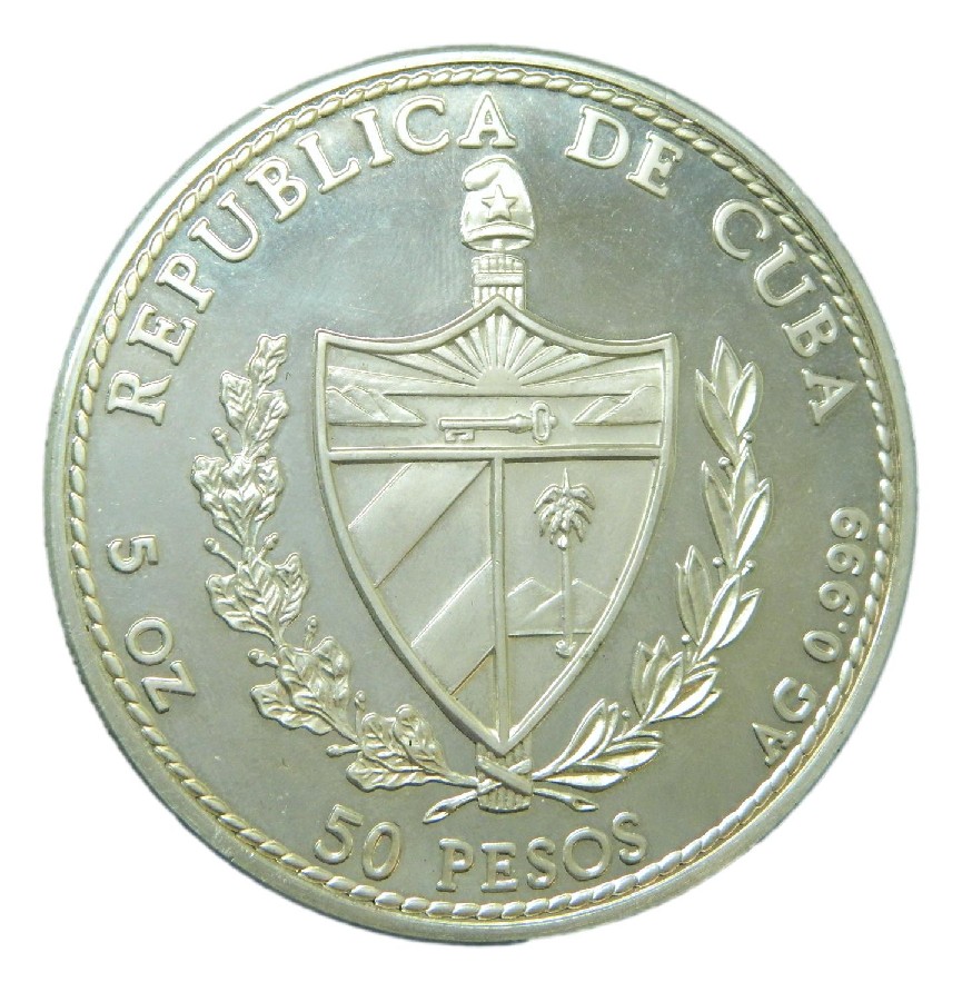 1990 - CUBA - 50 PESOS - V CENTENARIO - CRISTOBAL COLON - 5 OZ PLATA