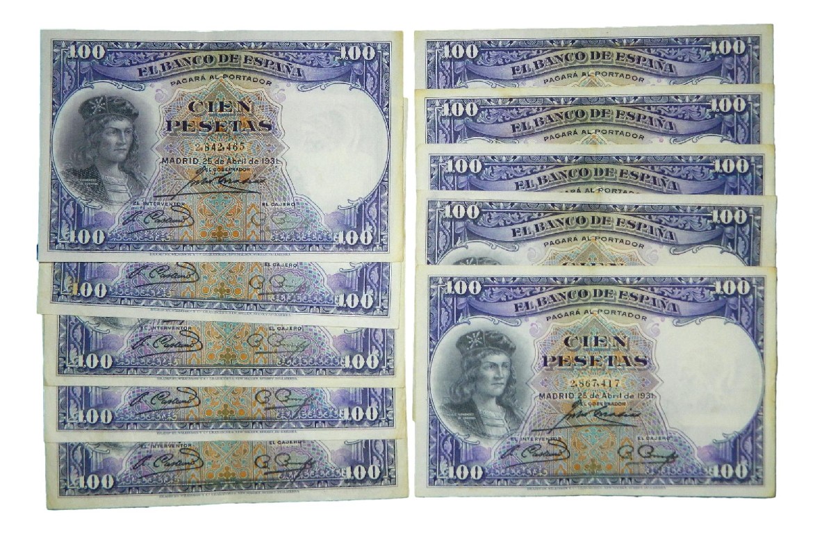 1931 - ESPAÑA - LOTE 10 BILLETES - 100 PESETAS