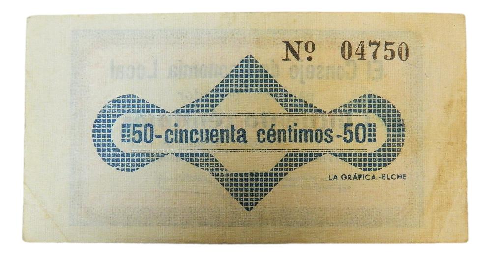 ELCHE - BILLETE - 50 CENTIMOS - 1 JULIO 1937 - AGB 600 A