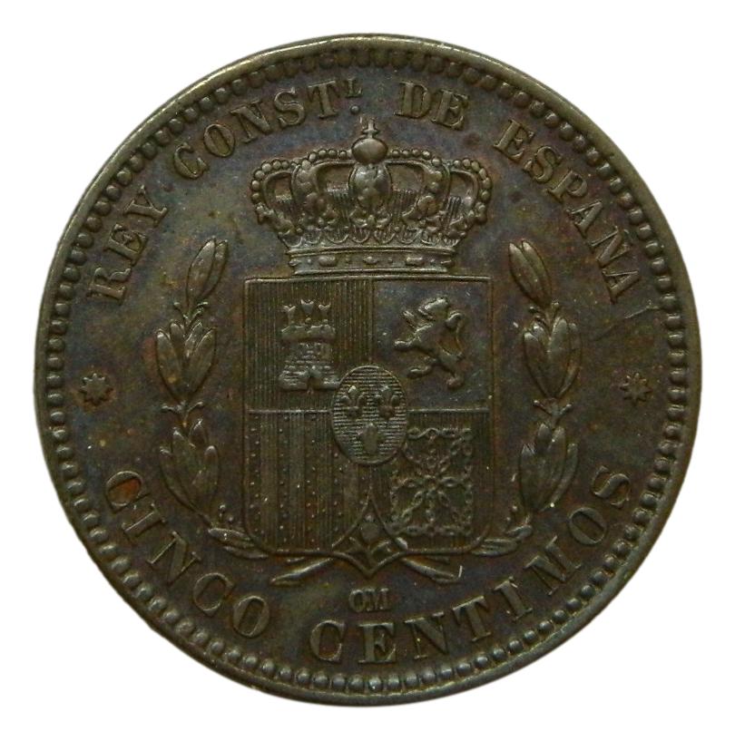 1877 OM - ALFONSO XII - 5 CENTIMOS - BARCELONA - EBC