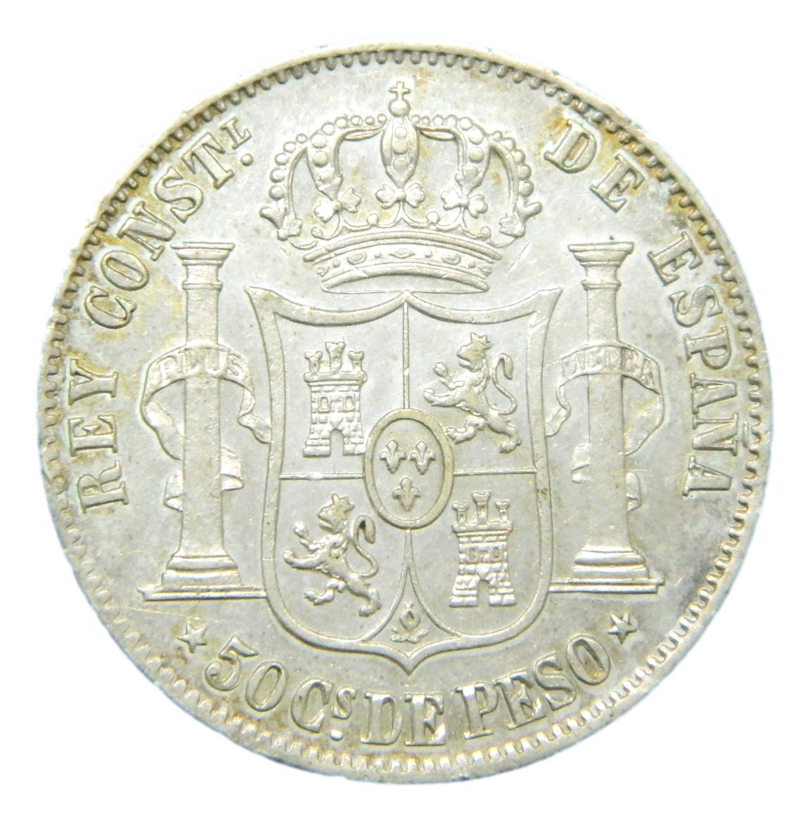 1885 - ALFONSO XII - 50 CENTAVOS DE PESO - MANILA  - EBC