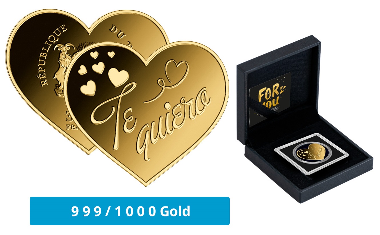 ESPECIAL SAN VALENTIN - CORAZON - TE QUIERO - MONEDA DE ORO FINO - 1/1000 OZ - 3000 FRANCS CFA - TCHAD - ESTUCHE