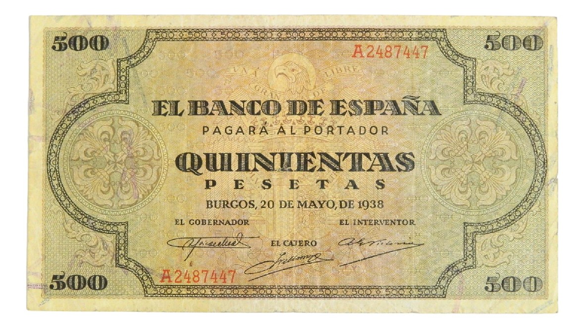 1938 - ESPAÑA - BILLETE - 500 PESETAS - BURGOS - BC+