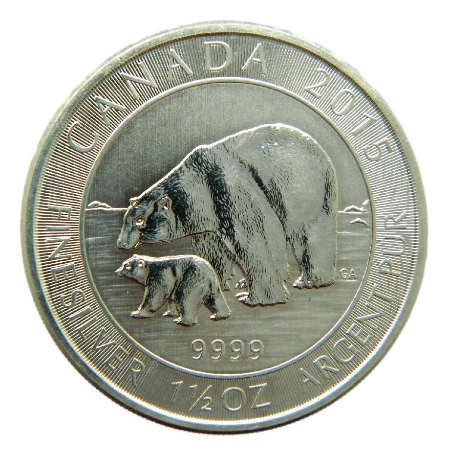 2015 - CANADA - 1 1/2 ONZA PLATA 999  - OSO POLAR - 8 DOLLARS